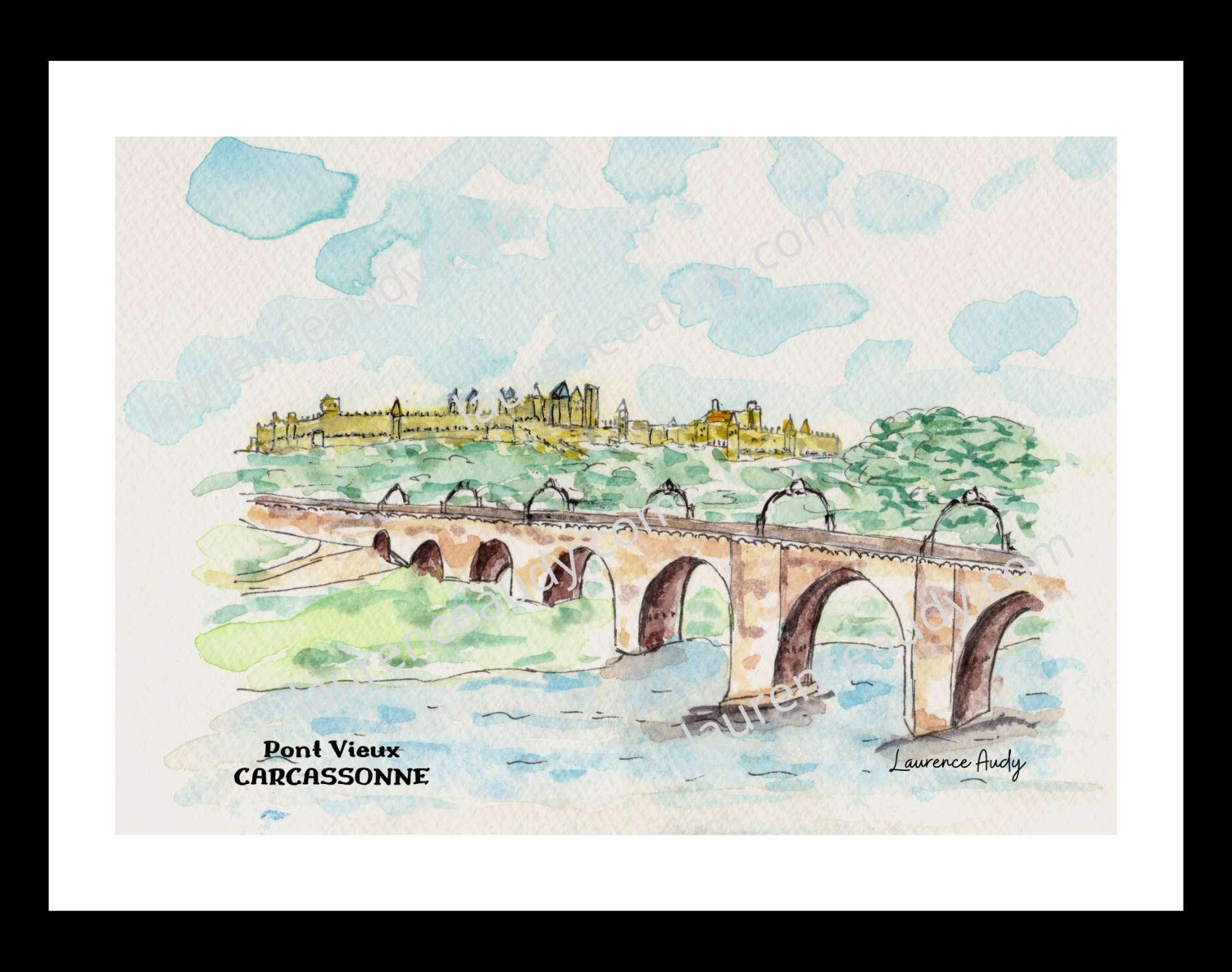 Affiche pont vieux Carcassonne — aquarelle – Image 3