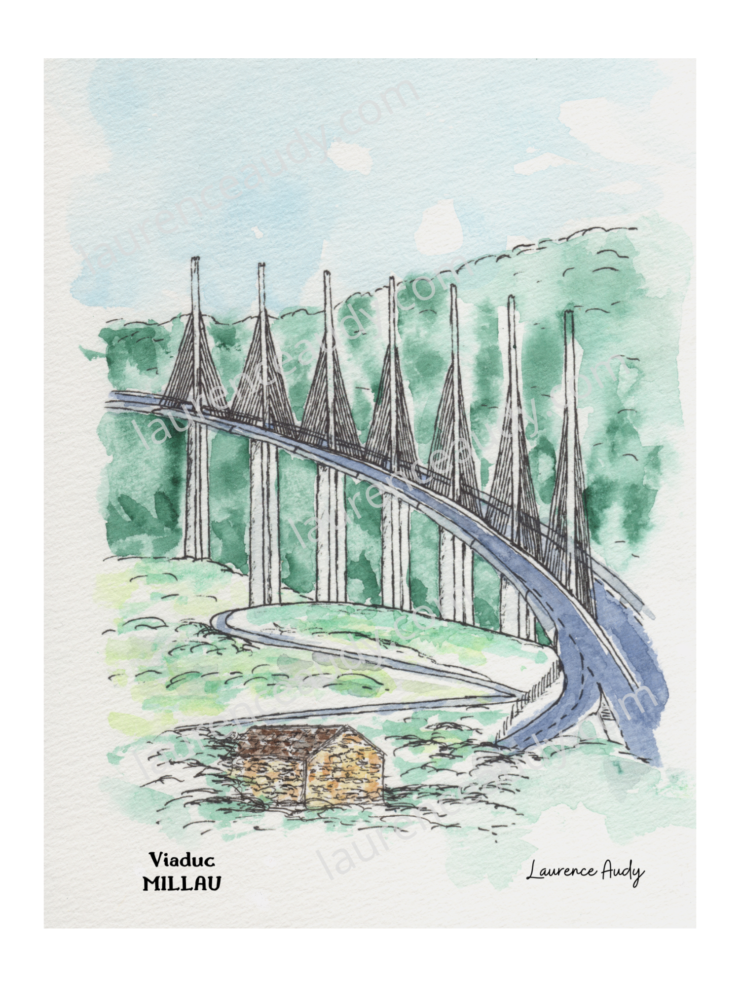 12-MILLAU-VIADUC-AQUARELLE FILIGRANE