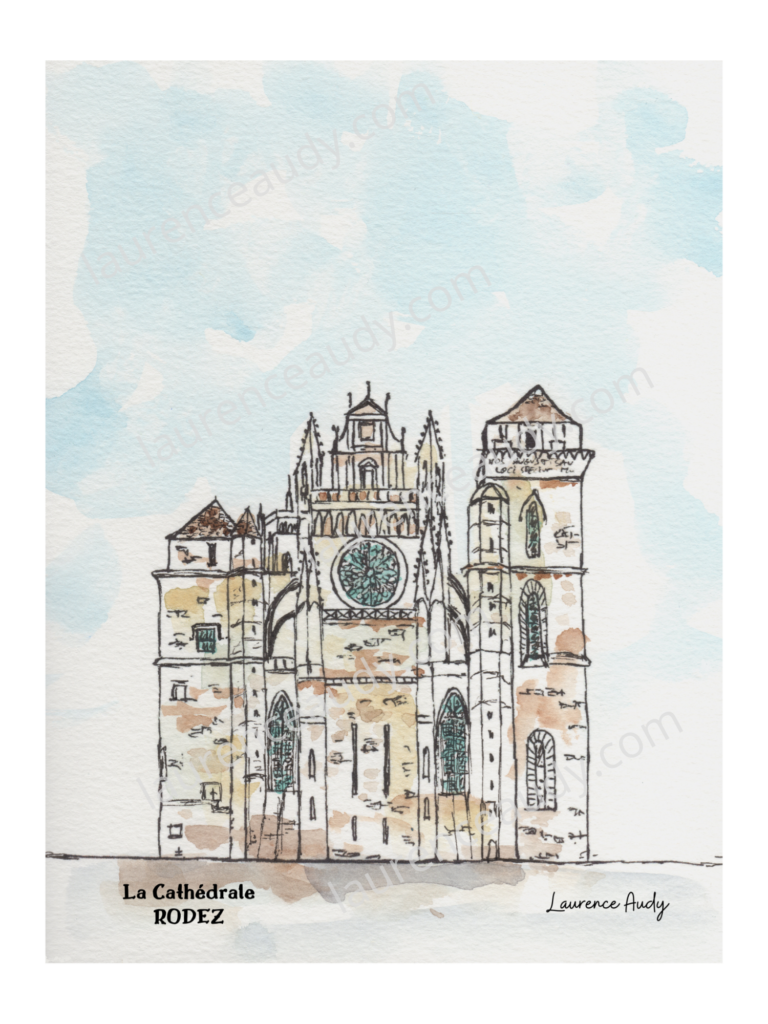 12-RODEZ-CATHEDRALE-AQUARELLE FILIGRANE