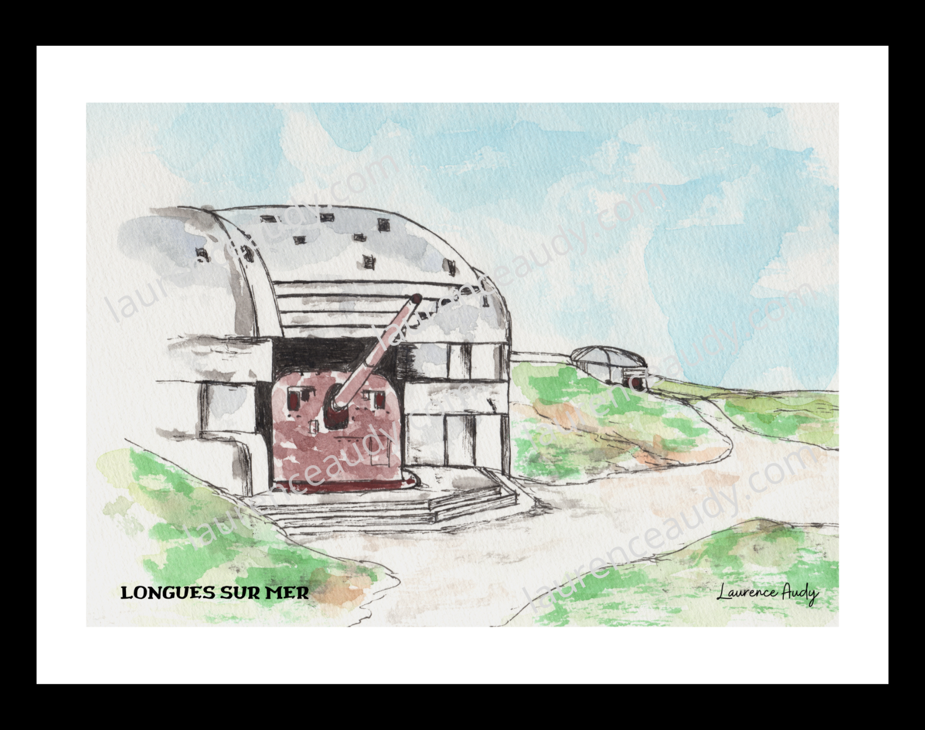 Affiche Batterie à Longues sur mer — aquarelle – Image 2