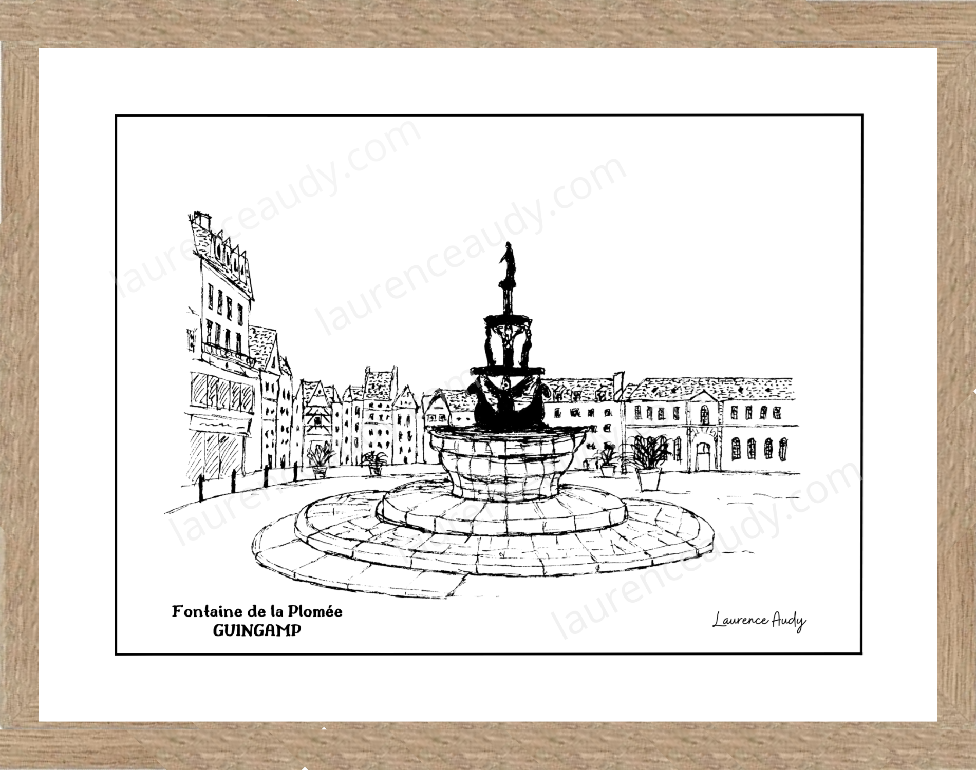 22-GUINGAMP-FONTAINE PLOMEE-N&B FILIGRANE CADRE CHENE