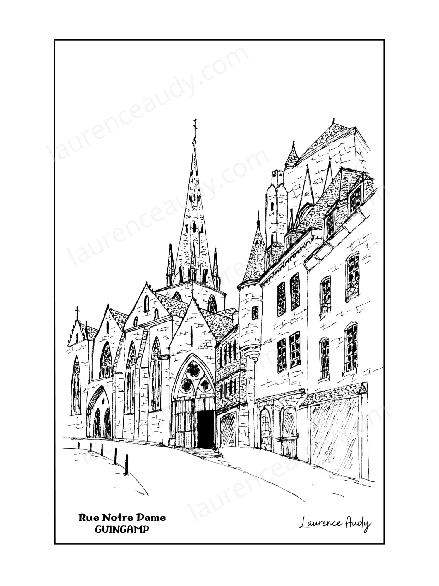 22-GUINGAMP-RUE NOTRE DAME-N&B FILIGRANE