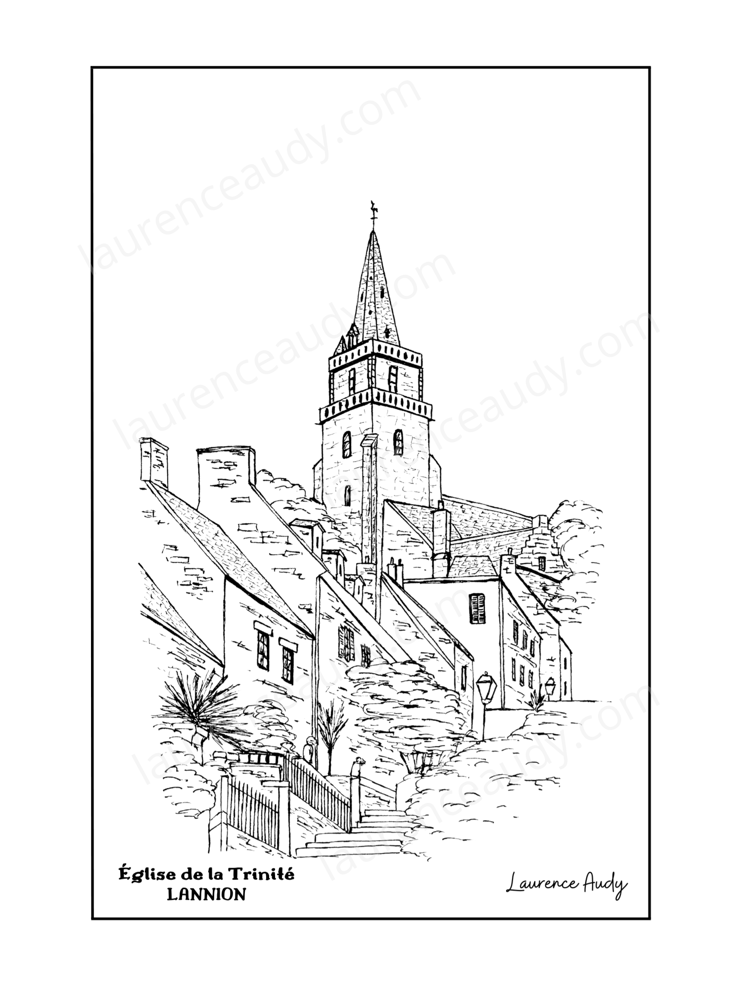 22-LANNION-EGLISE TRINITE-N&B FILIGRANE