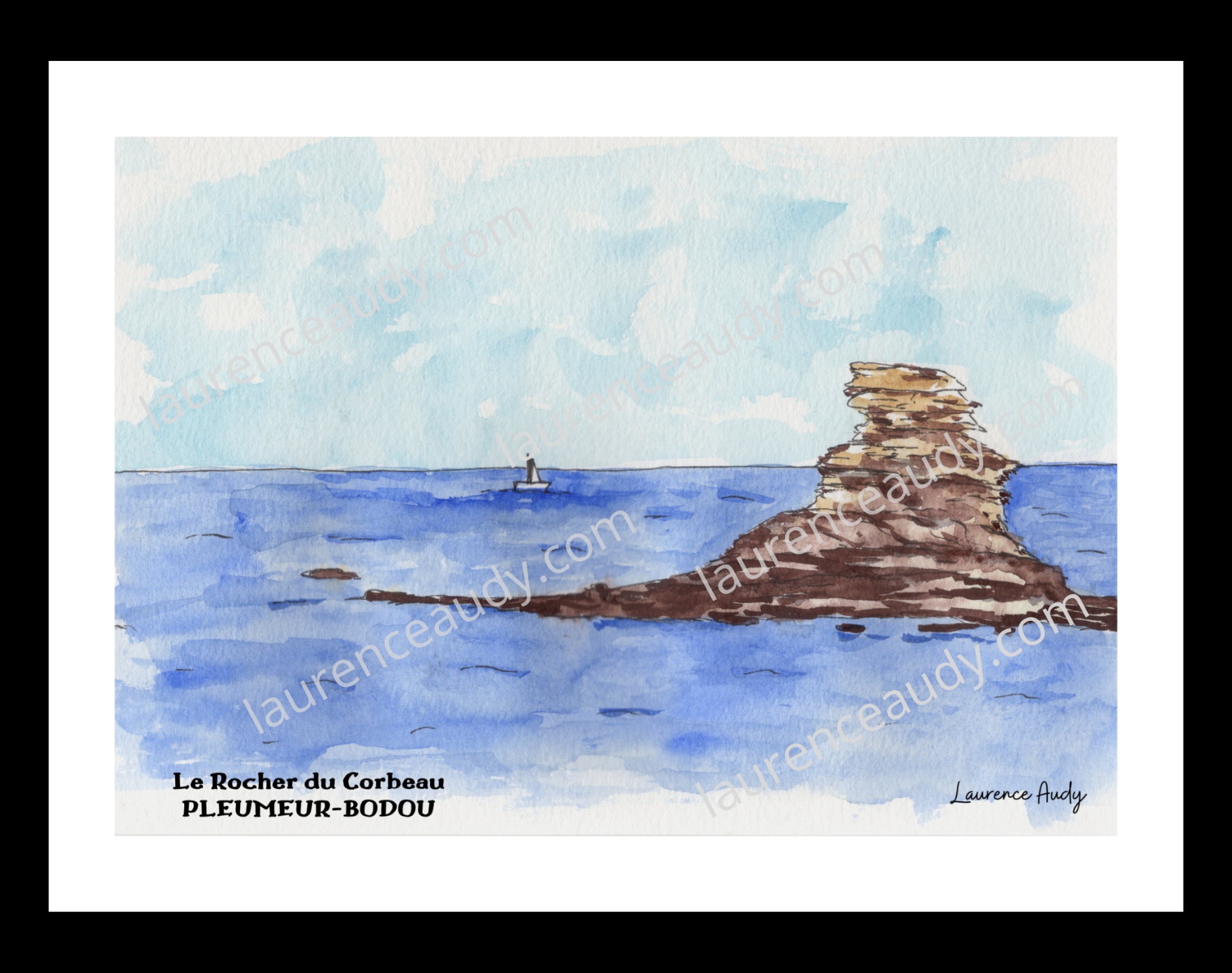 Affiche Rocher du Corbeau Pleumeur Bodou — aquarelle – Image 2