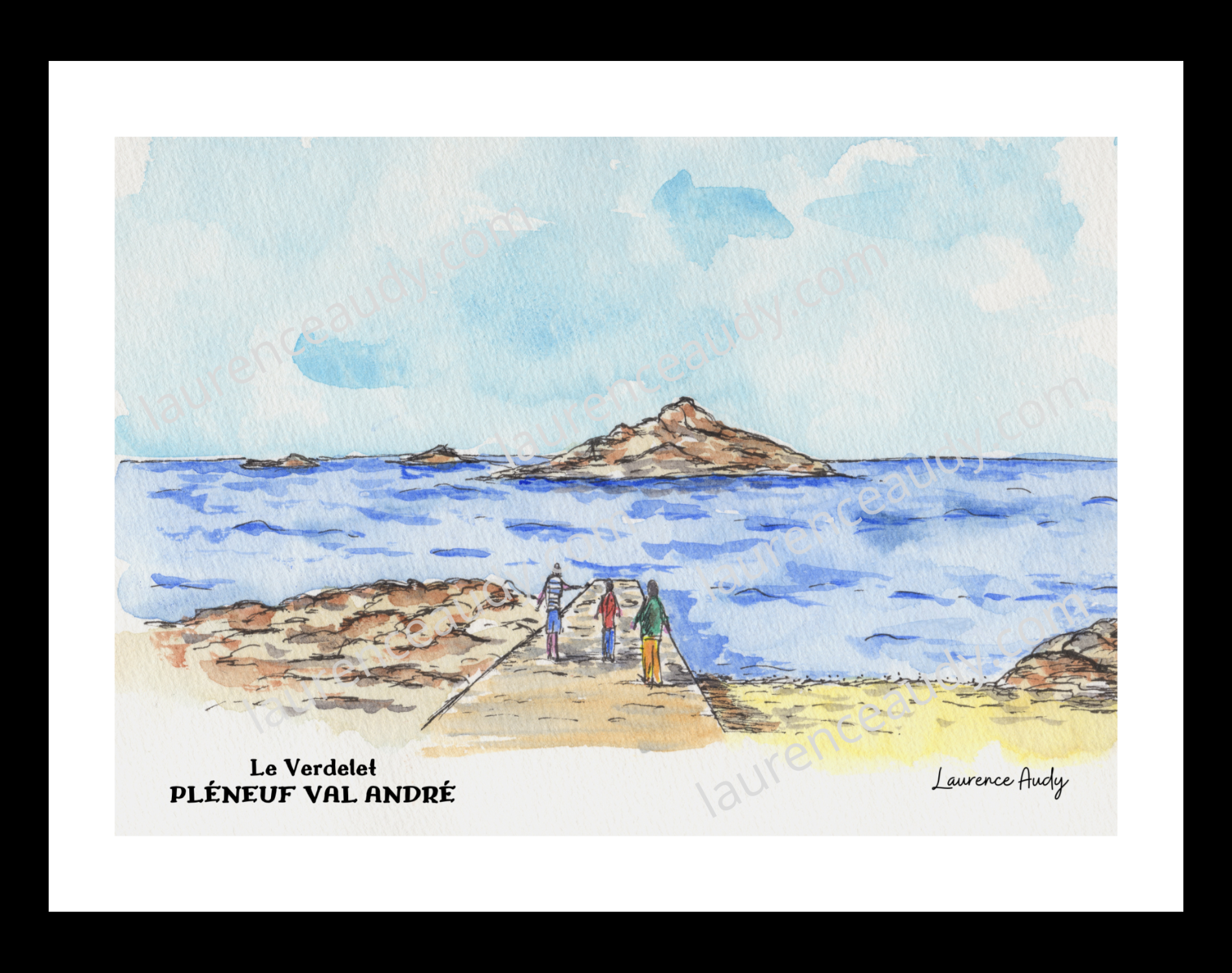 22-PLENEUF VAL ANDRE-LE VERDELET-AQUARELLE FILIGRANE CADRE NOIR