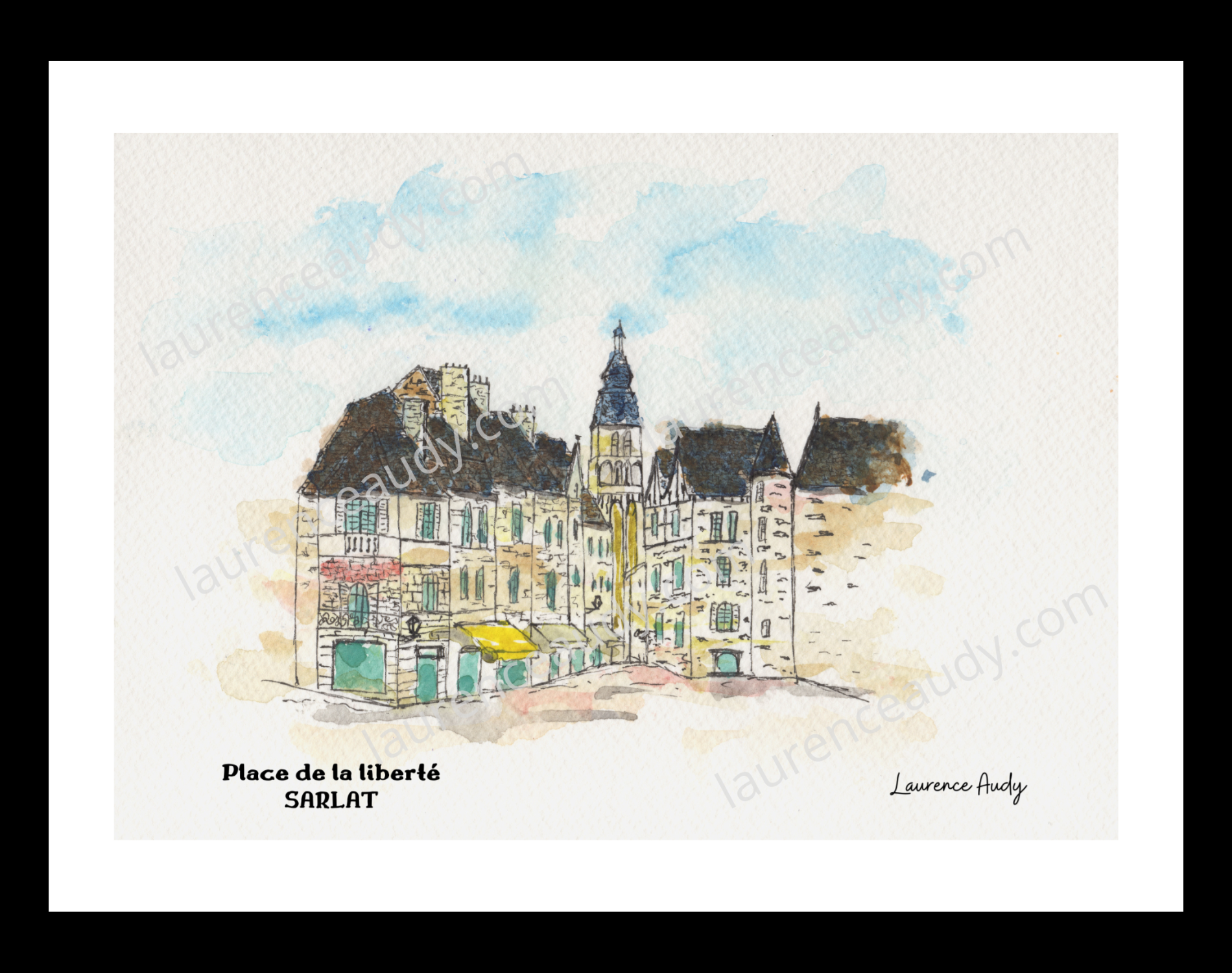 Affiche Place de la liberté Sarlat — aquarelle – Image 3