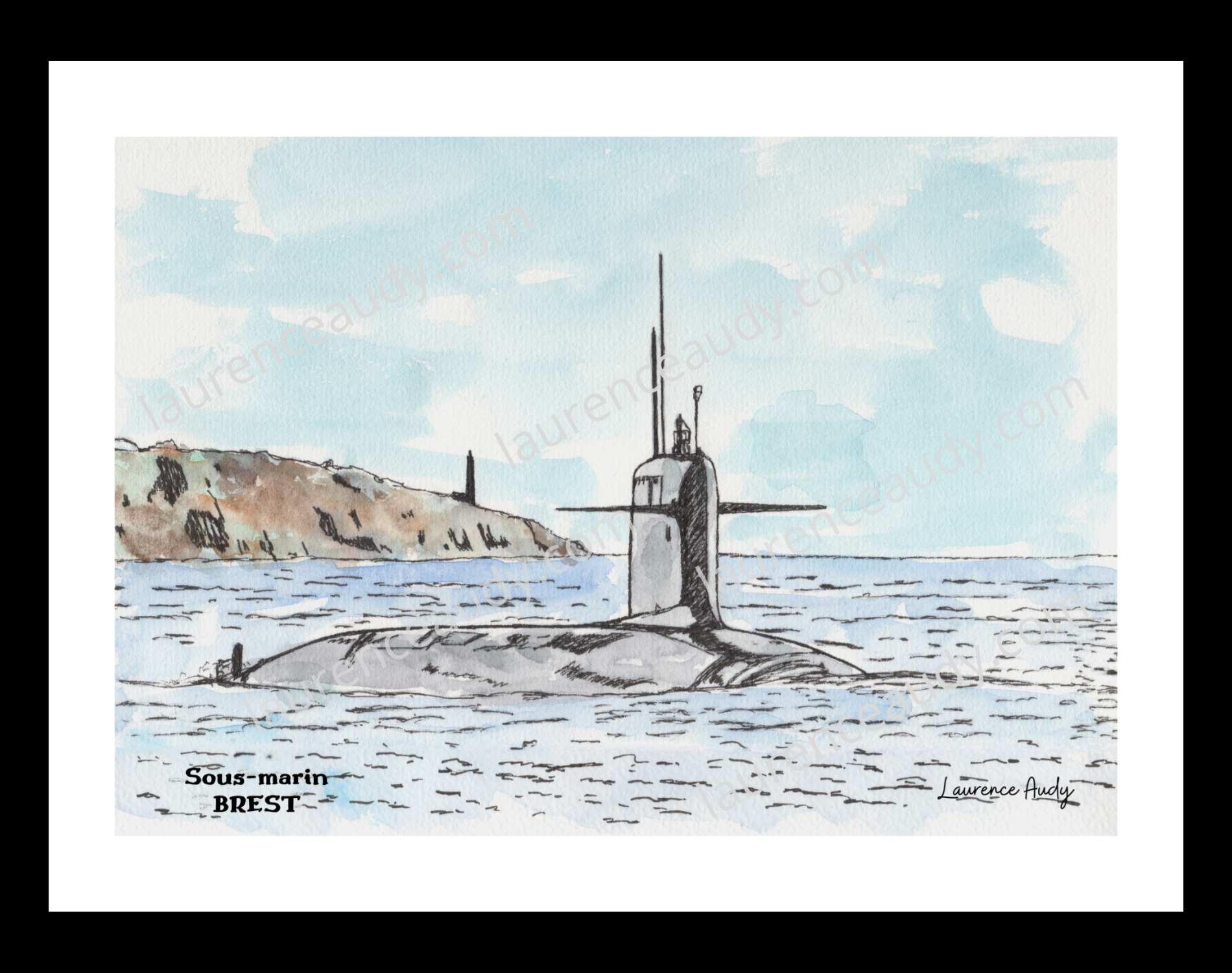 Affiche Sous-marin Brest — aquarelle – Image 2