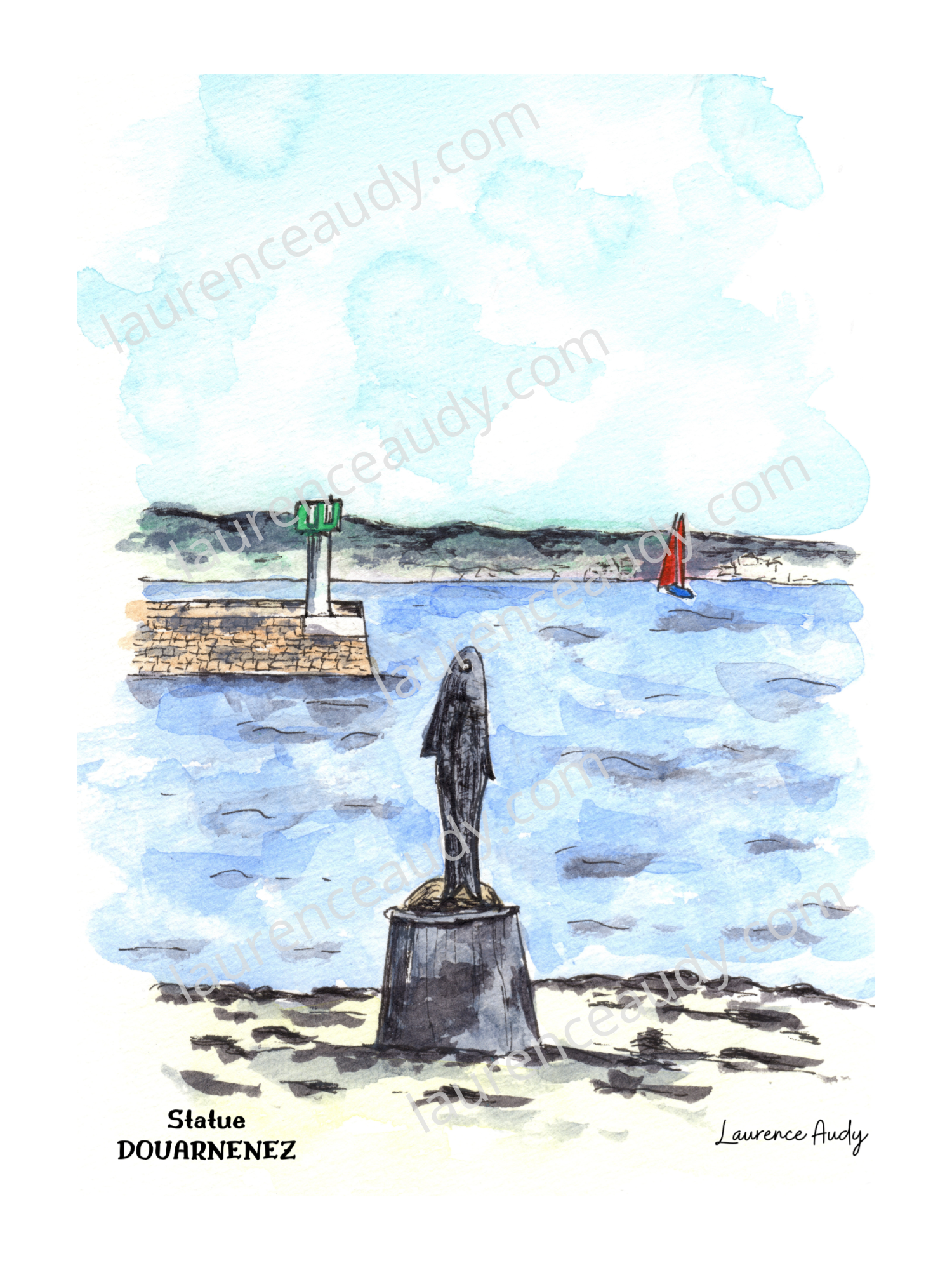 29-DOUARNENEZ-STATUE-AQUARELLE FILIGRANE||