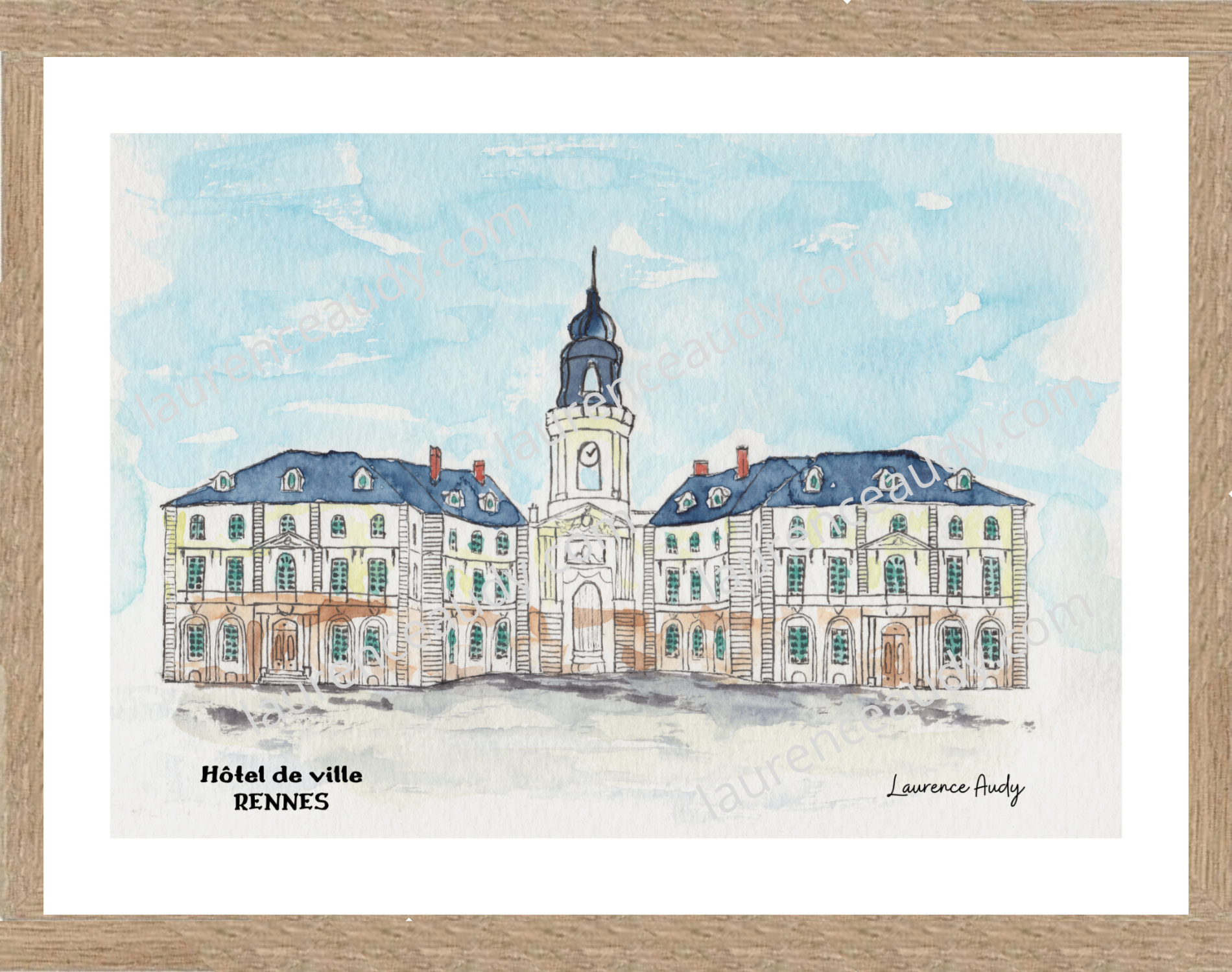 Affiche Hôtel de ville Rennes — aquarelle – Image 3