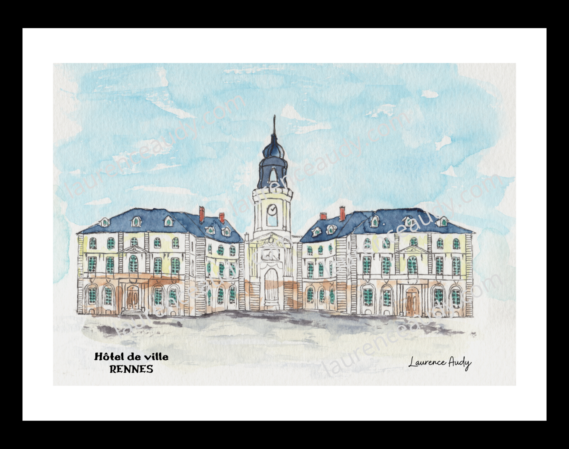 Affiche Hôtel de ville Rennes — aquarelle – Image 2