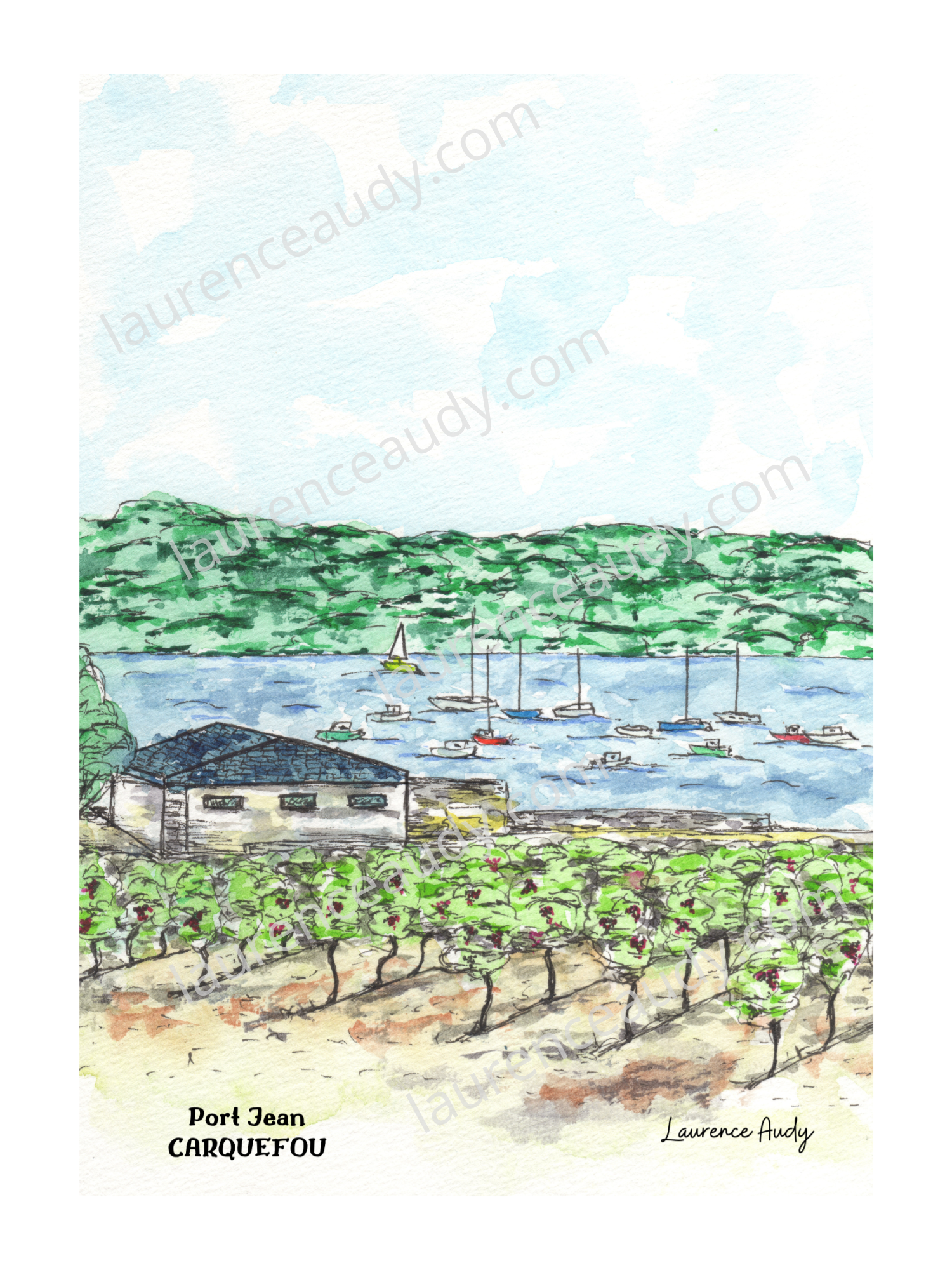 44-CARQUEFOU-PORT JEAN-AQUARELLE FILIGRANE