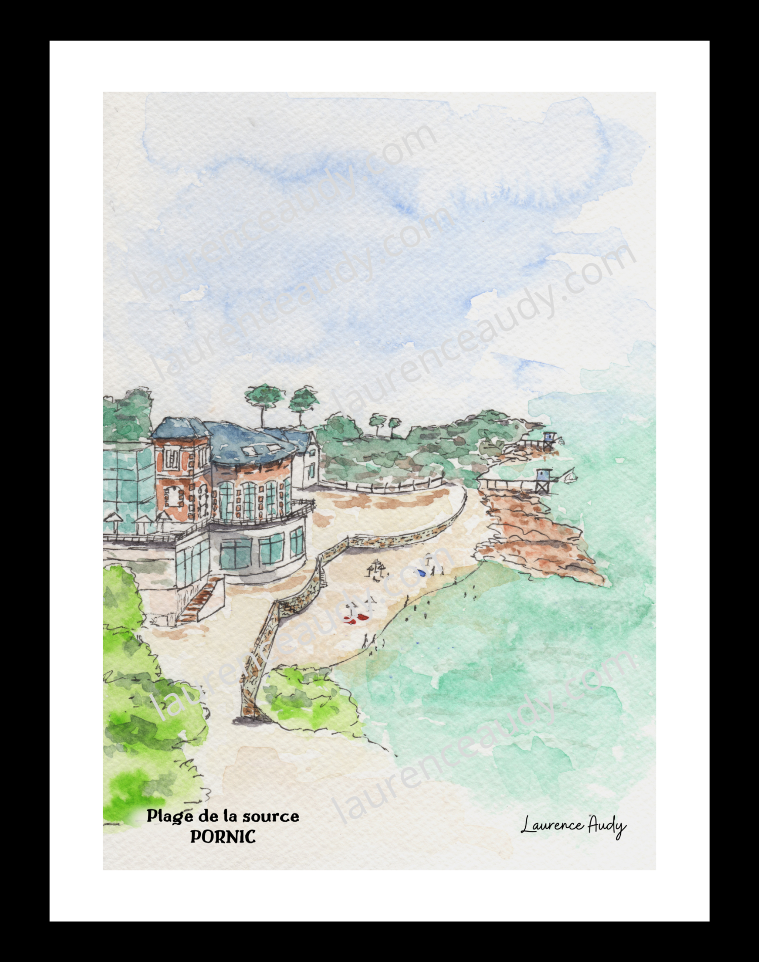 Affiche Plage de la Source à Pornic — aquarelle – Image 2