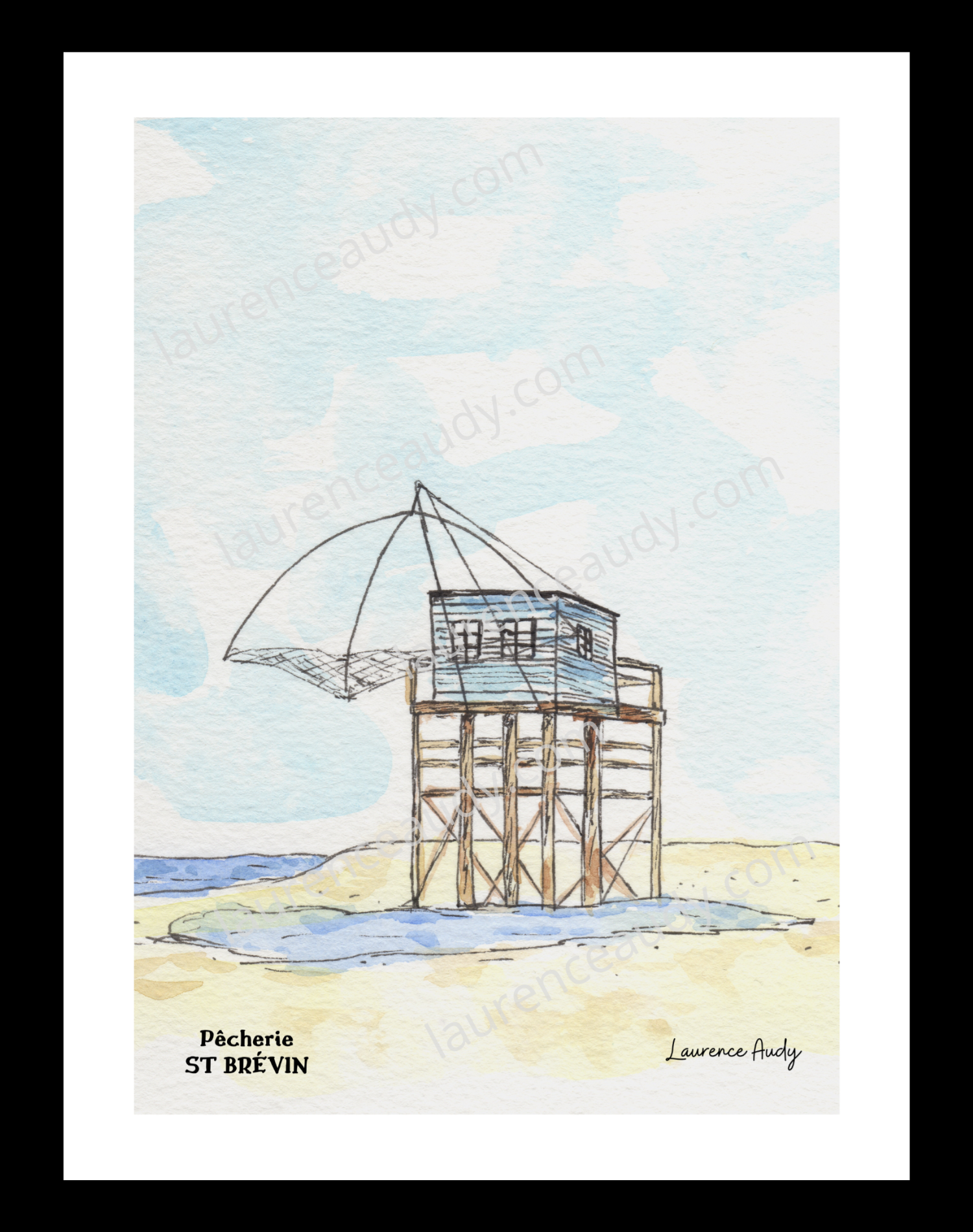 Affiche Pêcherie à St Brévin — aquarelle – Image 2