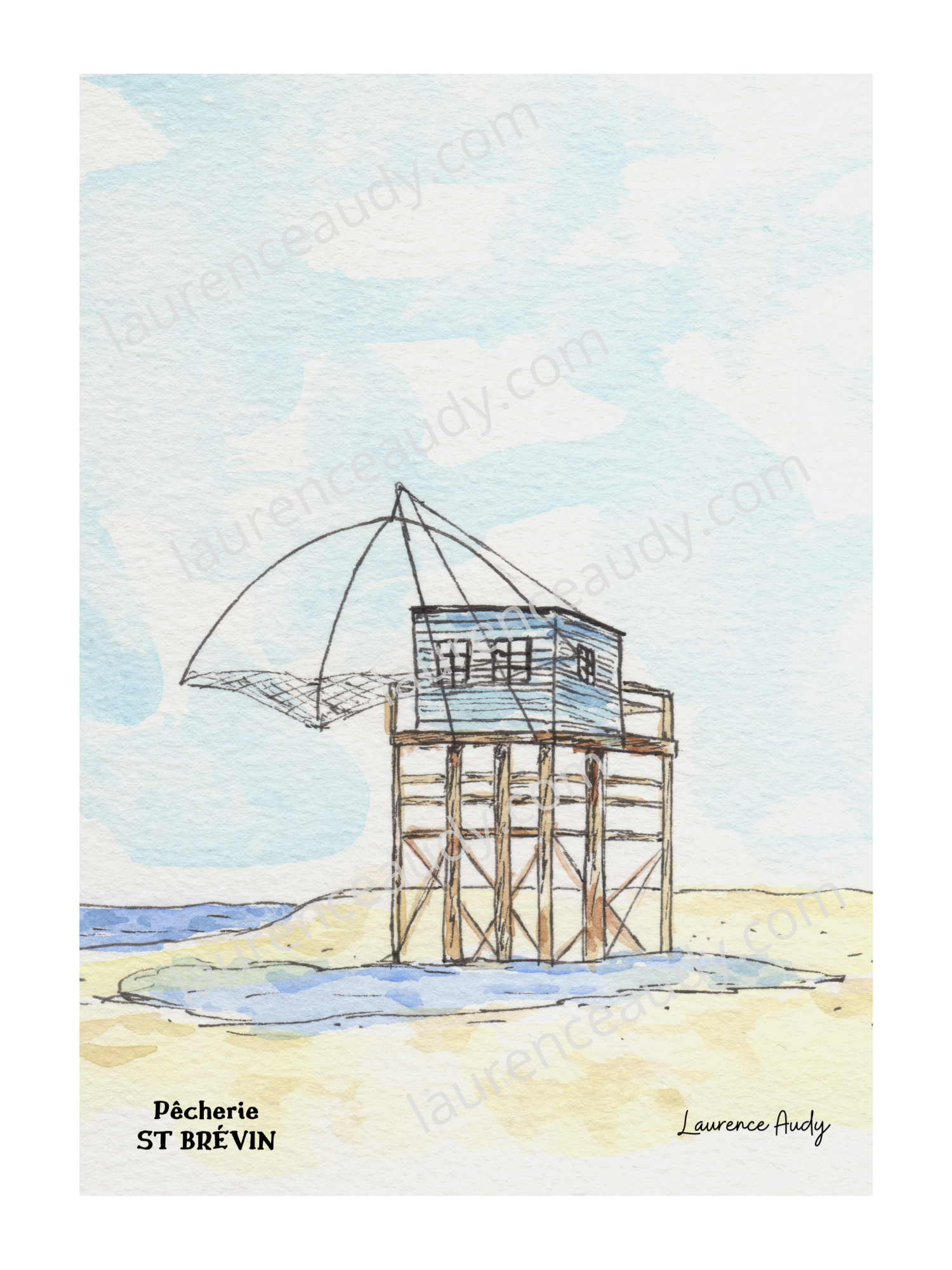 44-ST BREVIN-PECHERIE-AQUARELLE FILIGRANE