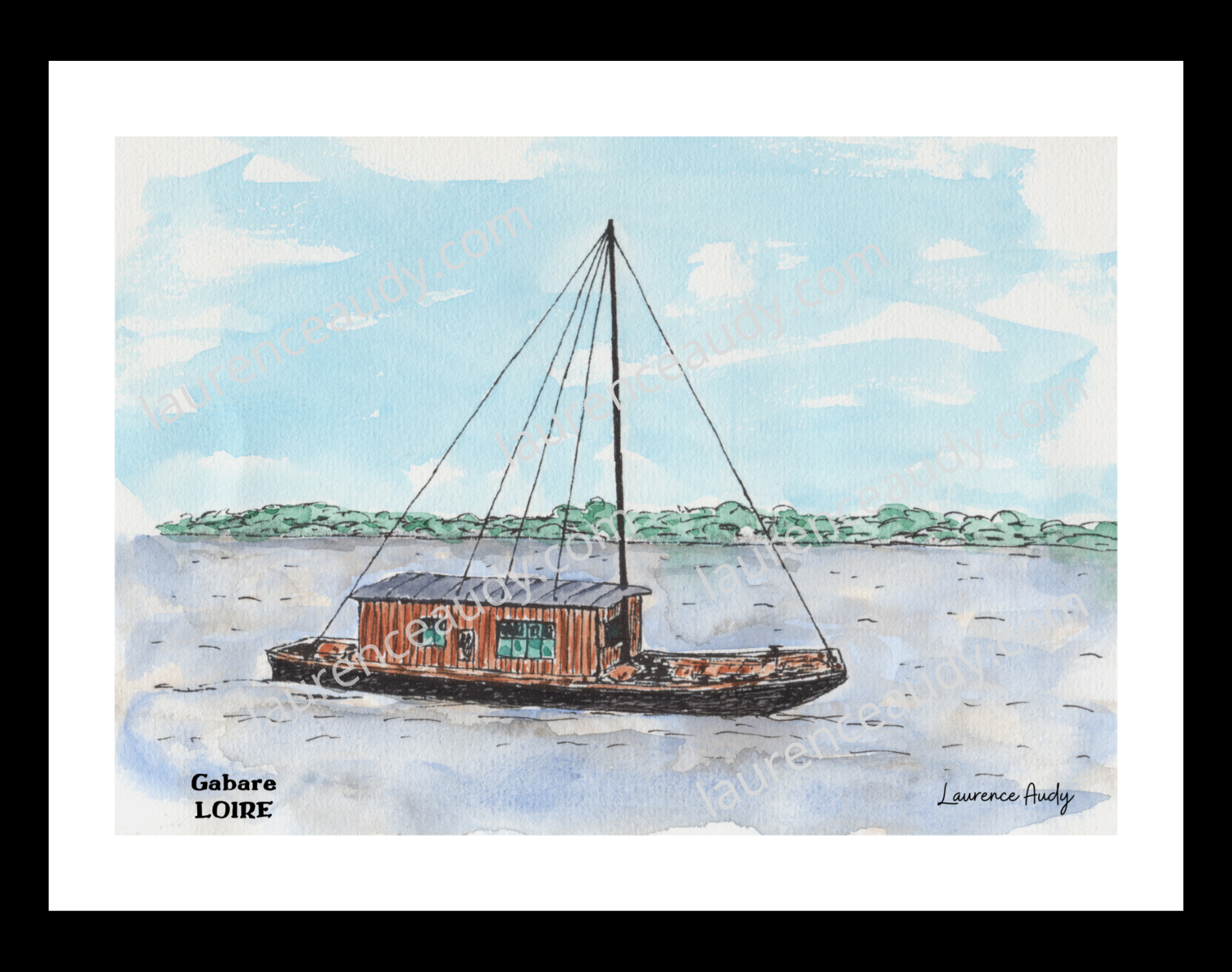 Affiche Gabare sur la Loire — aquarelle – Image 2