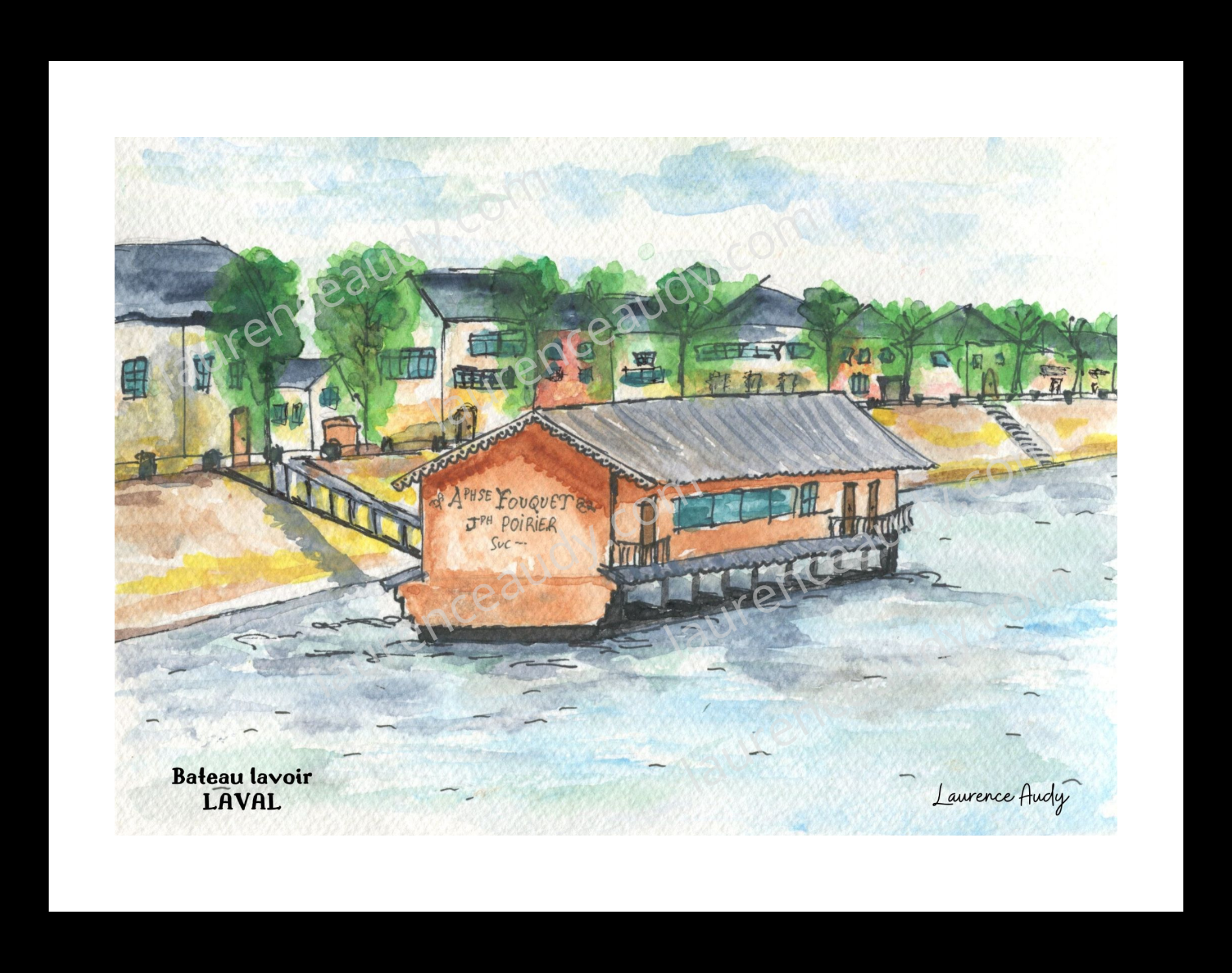 Affiche le bateau lavoir à Laval — aquarelle – Image 2