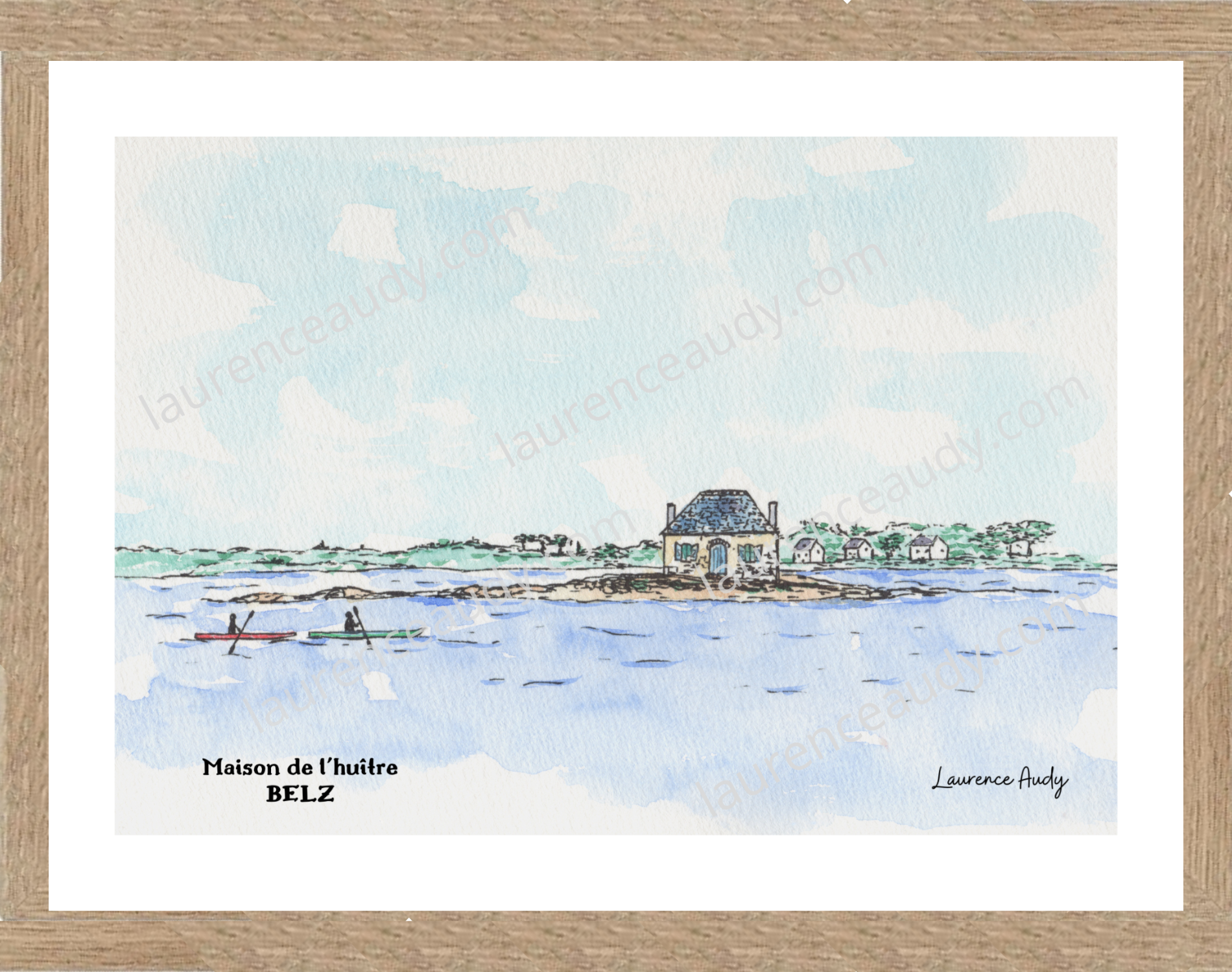 56-BELZ-MAISON HUITRE-AQUARELLE FILIGRANE CADRE CHENE