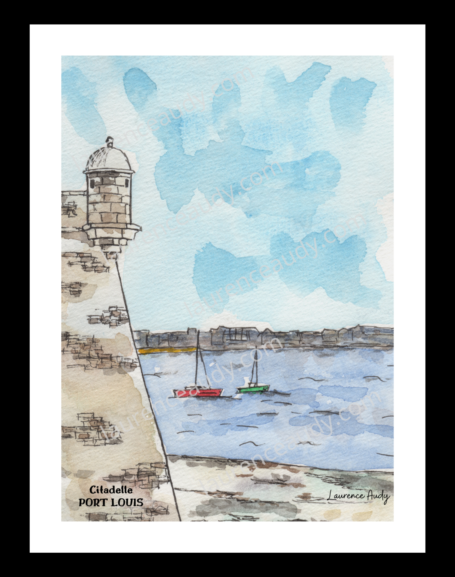 Affiche Citadelle Port Louis — aquarelle – Image 2