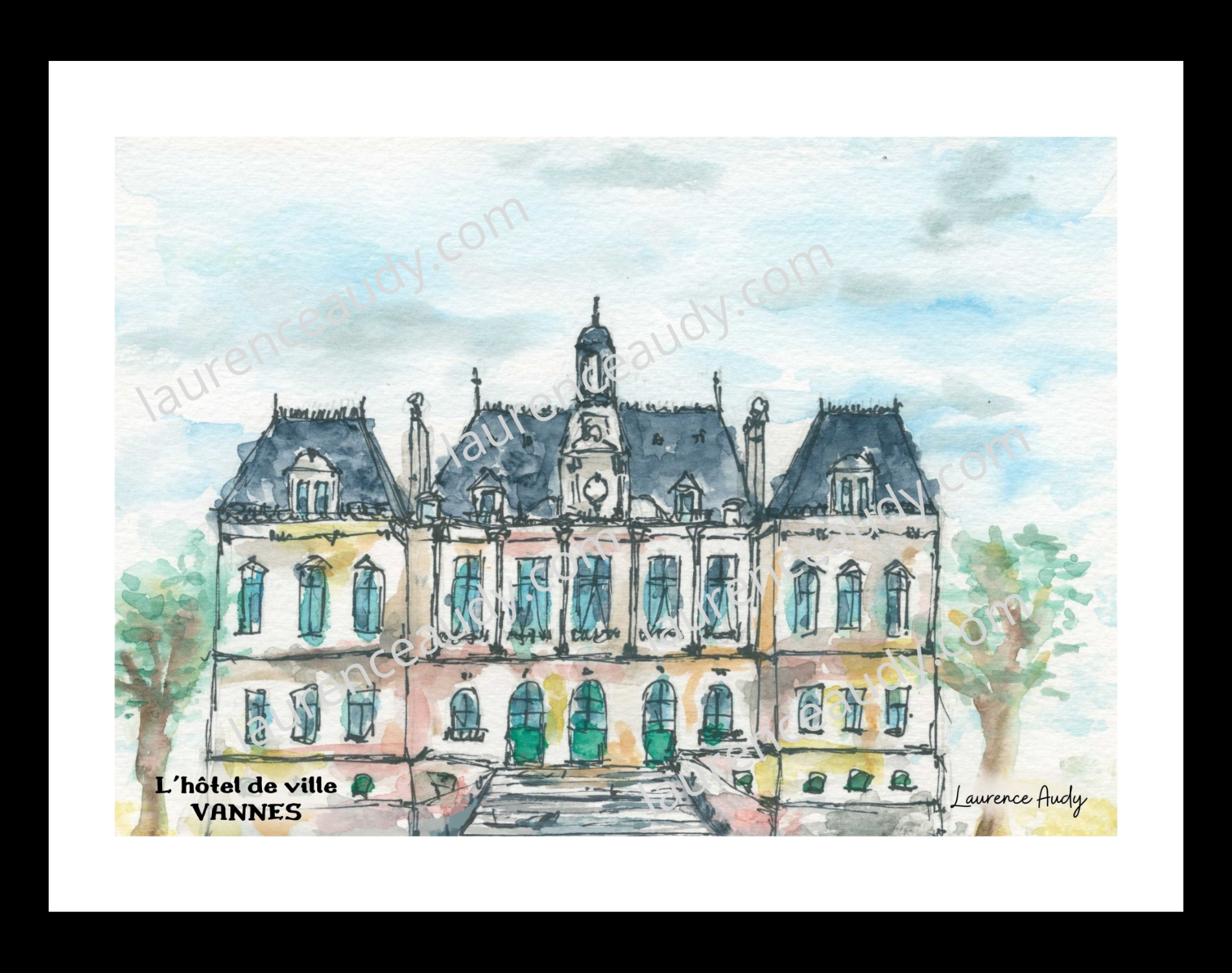 Affiche Hôtel de ville à Vannes — aquarelle – Image 3