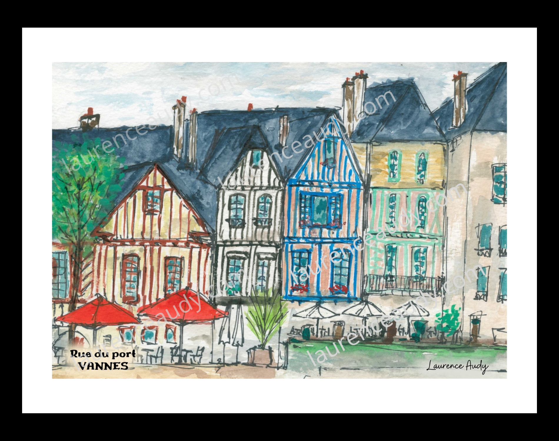 Affiche rue du port à Vannes — aquarelle – Image 3
