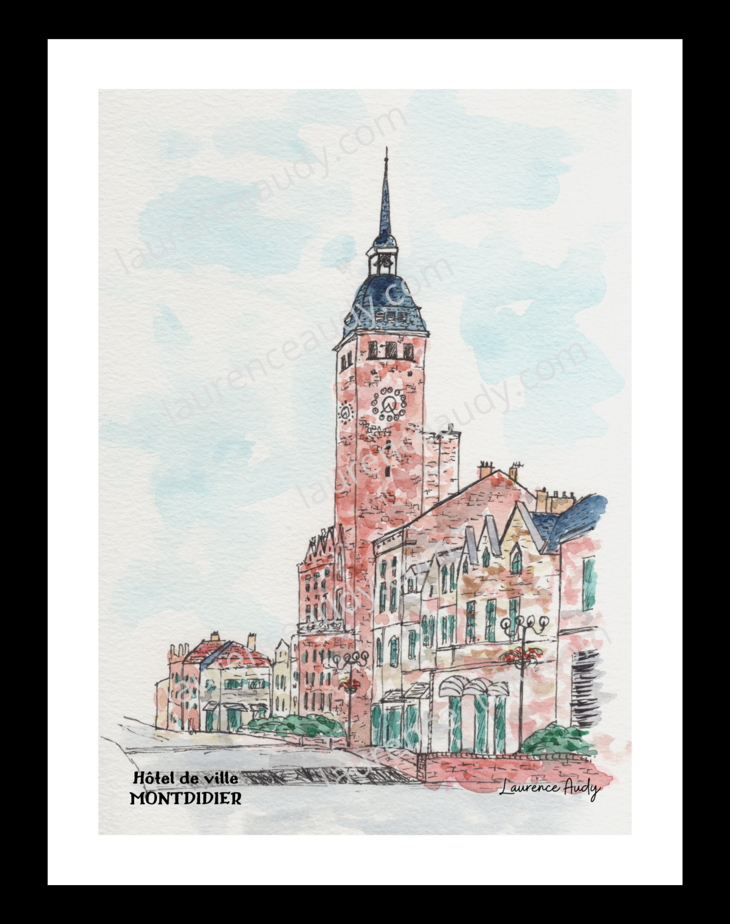 Affiche hôtel de ville Montdidier — aquarelle – Image 2