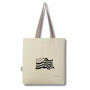 tote bag breton en coton recyclé avec illustration noire du drapeau Gwenn ha Du – Laurence Audy