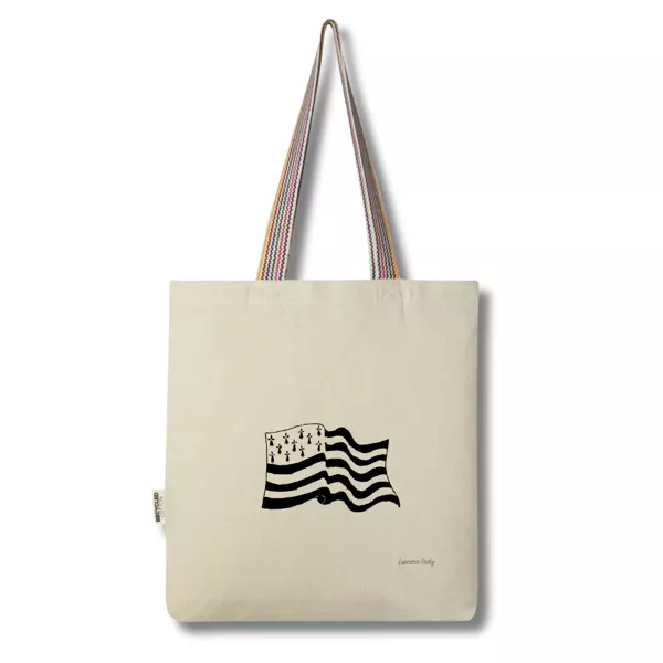 tote bag breton en coton recyclé avec illustration noire du drapeau Gwenn ha Du – Laurence Audy