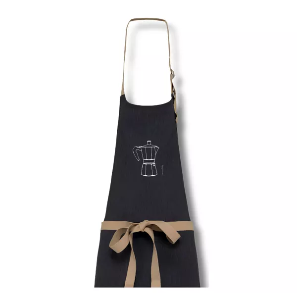 Tablier Cafetière italienne carbone, dessin minimaliste blanc