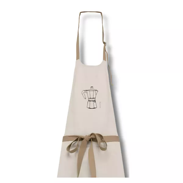 Tablier Cafetière italienne écru avec dessin noir de cafetière moka