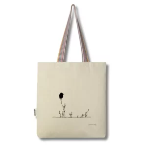 tote bag en coton recyclé avec illustration minimaliste d'un petit oiseau perché sur une branche – Laurence Audy