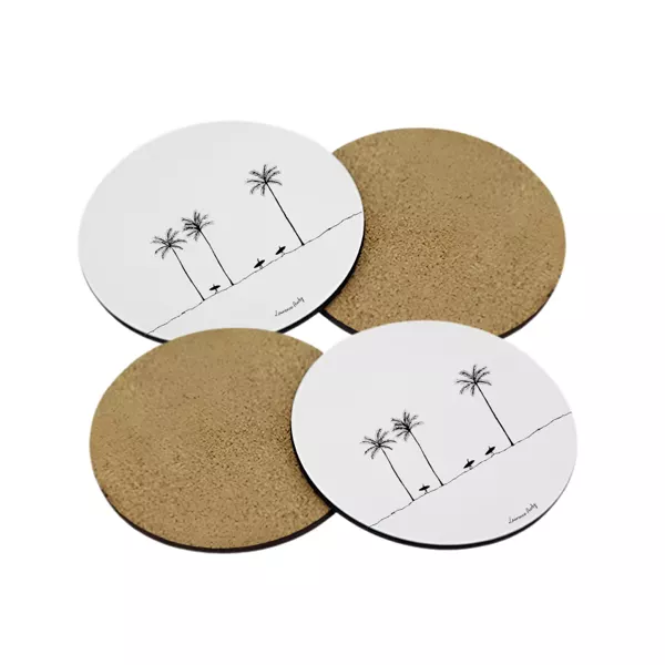 Set de 4 dessous de verre Palmiers en liège et MDF