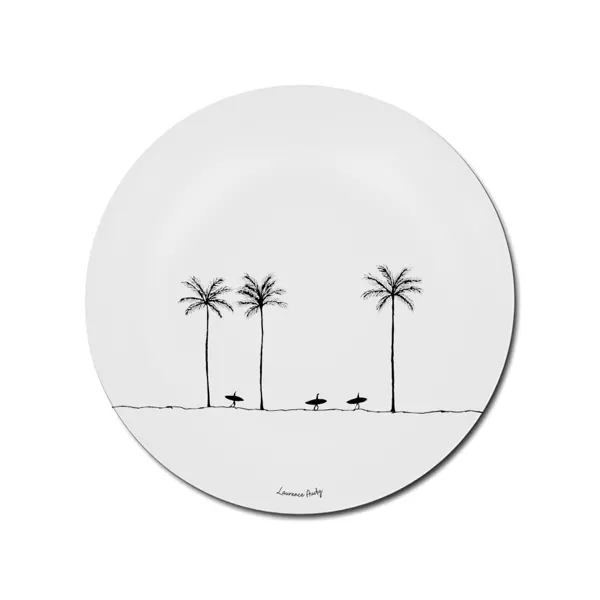 Dessous de verre Palmiers avec surfeurs, dessin minimaliste
